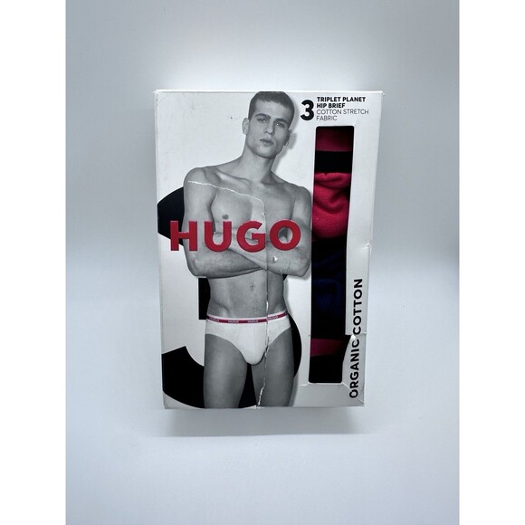 Hugo Boss Triplet Planet 3 Pack Organic Cotton Red/Blue/Gray Underwear Boxers M - Picture 1 of 3